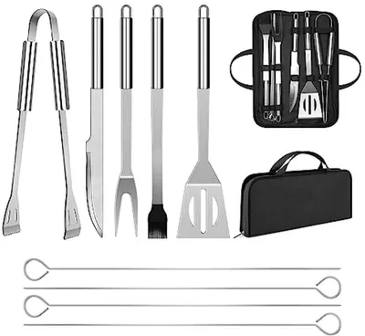 Produktbild von PromoHome® BBQ-Kochgeschirr-Set mit 9 Teilen – Edelstahl-Grillzubehör mit Aufbewahrungstasche