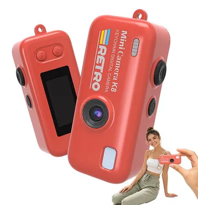 Produktbild von ZELURXX Retro Schlüsselanhänger Kamera Mini Digitalkamera kleine Kamera tragbar mit Filtern Fotoanhänger kreatives Geschenk Rot