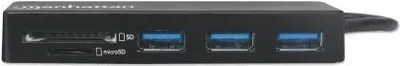 Zdjęcie produktu dla Manhattan 164948, USB 2.0 Type-C, Czarny, MMC, MicroSD (TransFlash), MicroSDHC, MicroSDXC, SD, SDHC, SDXC, USB 3.2 Gen 1 (3.1 Gen 1) Type-A, Plastik, FCC CE RoHS WEEE