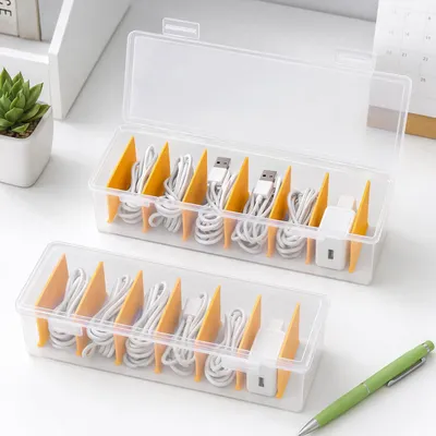 Kabelaufbewahrungsbox 2er-Set, 7 Fächer, transparent