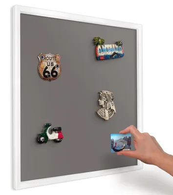 Produktbild von Magnettafel 50x50 cm mit weißem Rahmen - Magnetische Metalltafel, Magnetpinnwand zur Wandmontage für Wohnzimmer, Küche, Flur, Kinderzimmer und Büro - Dunkelgrau