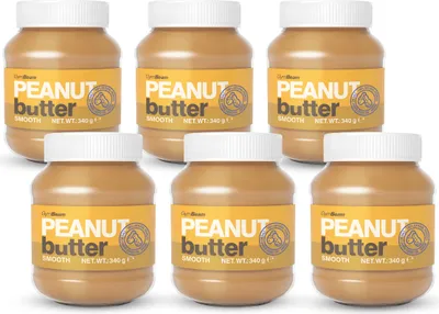 Immagine prodotto di Burro di arachidi naturale GymBeam - Alto contenuto proteico, fonte vegana di proteine e grassi, burro di arachidi proteico e sano senza zucchero e olio di palma, ottimo nei dolci (340 g (confezione da 6), liscio)