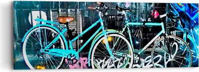 Produktbild von Bild auf Leinwand - Leinwandbild - Fahrräder Graffiti Straße Wand - 90x30cm - Wand Bild - Wanddeko - Leinwanddruck - Bilder - Kunstdruck - Wanddekoration - Leinwand bilder - Wandkunst - CA90x30-2949