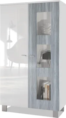 Produktbild von Vladon Vitrine Denjo,  Germany, Standvitrine mit 2 Türen und 3 Glaseinsätzen, Weiß matt/ Weiß Hochglanz Avola-Anthrazit (71 x 129 x 35 cm)