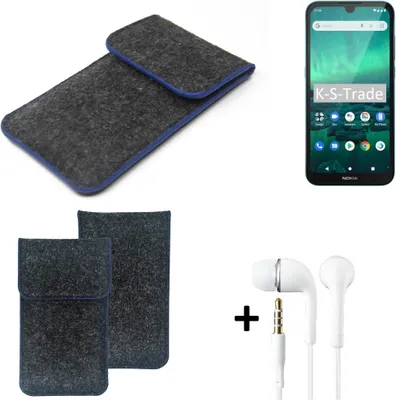 Produktbild von K-S-Trade Handy Schutz Hülle kompatibel mit Nokia 1.3 Schutzhülle Handyhülle Filztasche Pouch Tasche Case Sleeve Filzhülle dunkelgrau, blauer Rand