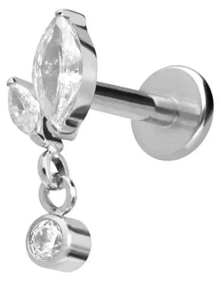 Produktbild von Ohrpiercing, Nasenpiercing Titan Labret mit Innengewinde KNOSPE + KRISTALL Silber Stablänge: 5mm | Stabstärke: 1,2mm