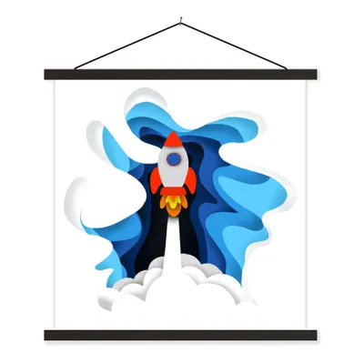Produktbild von MuchoWow® Textilposter Illustration - Kinder - Rakete 60x60 cm mit schwarzem Rahmen - Posteraufhänger