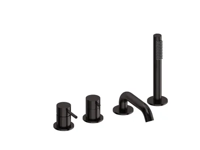 Produktbild von SANYCCES LOOP 4-Loch Wannenrandarmatur mit Umsteller, Wanneneinlauf, Handbrause & Brauseschlauch, schwarz matt