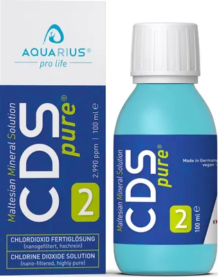 Produktbild von AQUARIUS pro life ® - CDSpure 100ml I nanogefiltert & hochrein I Chlordioxid-Fertiglösung (0,299%) in AQUARIUS BLUE Edition Glasflasche I 2 Jahre ungekühlt haltbar I 2990ppm I CDL Tropfen I Premium CDS I Das Original
