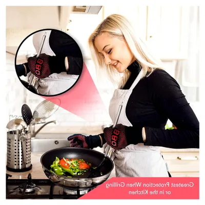 Produktbild von Grillhandschuhe – Hitzebeständige BBQ- und Ofenhandschuhe bis 800 °C, feuerfeste Grillhandschuhe für Küche, Backofen, Camping & BBQ – Größe L/XL, Schwarz