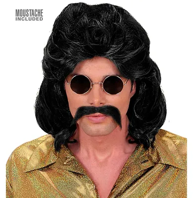 Produktbild von W WIDMANN MILANO Party Fashion - 70er Jahre Perücke Herren, Disco Set mit Schnurrbart, Retro Kostüm Zubehör für Karneval