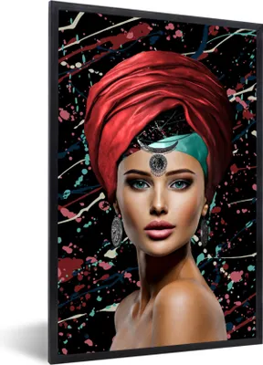Produktbild von MuchoWow® MuchoWow® Gerahmtes Poster Frau - Abstrakt - Rot 40x60 cm - Poster mit zchwarzem Bilderrahmen - Papierdruck - Wandbilder
