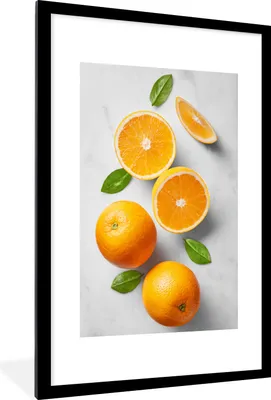 Produktbild von MuchoWow® Gerahmtes Poster Orange - Obst - Marmor 60x90 cm - Poster mit Schwarzem Bilderrahmen Wandposter Rahmen Foto Bilder - Dekoration - Wandposter Wohnzimmer - Hochwertig