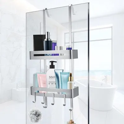 Produktbild von Unyqoos® Edelstahl Duschablage zum Hängen – bohrenfrei mit Saugnäpfen, 4 Haken, rostfrei & platzsparend für Shampoo, Duschgel und Accessoires