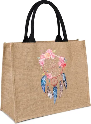 Produktbild von styleBREAKER Leinen Henkeltasche mit Traumfänger Print im Boho Style | Damen Shopper mit Reißverschluss | Sommer Strandtasche 41 x 33 x 17 cm