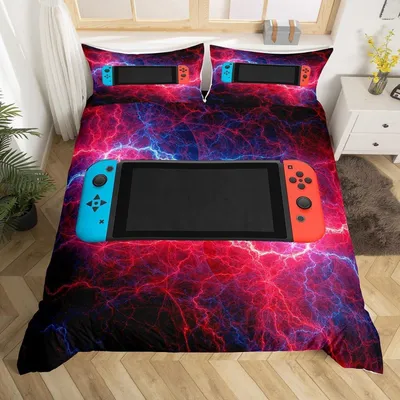 Productafbeelding van Gaming beddengoedset, 155x220 cm, 2-delig, microvezel, ontwerp met gamecontroller en bliksem