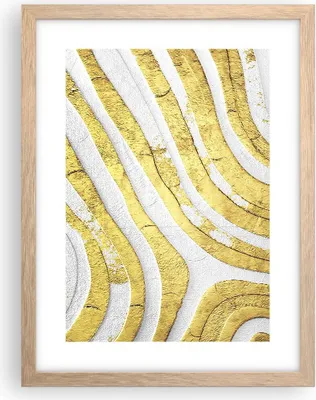 Produktbild von Gerahmtes Poster - Rahmen in heller Eiche - Abstraktion Gold Weiß - 30x40 cm - Wand Bild - Wanddeko - Wandbilder - Kunstposter - Wandposter - Bilderrahmen - Bilder - Kunstdruck - P2NPA30x40-4511
