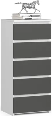 Zdjęcie produktu dla Komoda AKORD CL5 Biała 40 cm 5 szuflad fronty kolor Grafit Szary mat 40x35x92 cm