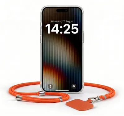 Produktbild von Handyhülle für Apple iPhone 15 Pro mit Handykette Band in Rot Kordel Hülle Case Schutzhülle Transparent