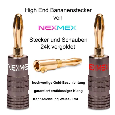 Produktbild von Bananenstecker 4mm schraubbar vergoldet 28x Stecker NEXMEX für Lautsprecherkabel