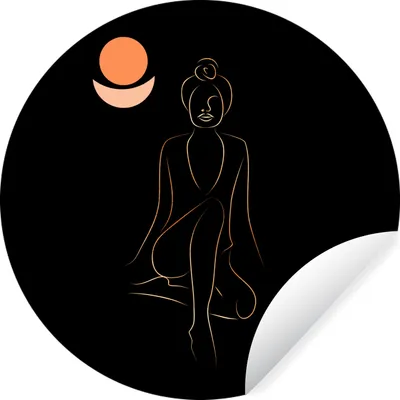 Produktbild von MuchoWow® Runde Wandtattoo - Wandsticker Tapete Aufkleber Frau - Strichzeichnung - Gold Ø 100 cm Selbstklebend und Repositionierbar - Wandaufkleber - Kreis - Tapetenkreis - Wandbild rund - Schlafzimmerdekoration - Wanddeko - runde Tapete - Kunst für zu Hause