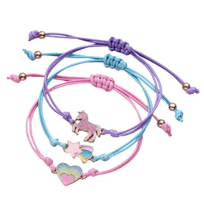 Produktbild von Kinder Armband Set 3-teilig – bunte Freundschaftsarmbänder mit Anhängern, J0685