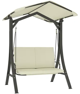 Produktbild von Outsunny Hollywoodschaukel mit verstellbarem Sonnendach Sitzauflage, Cremeweiß