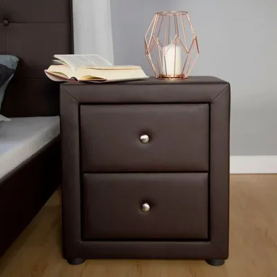 Produktbild von Homestyle4u Nachtschrank Nachttisch Schlafzimmer Kunstleder Braun Beistelltisch mit 2 Schubladen