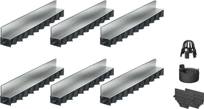 Produktbild von 6x1m ACO Hexaline 2.0 Entwässerungsrinne Schlitzaufsatz Stahl verzinkt Ablauf vertikal Bodenrinne Terrassenrinne