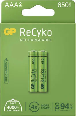 Image de GP Recyko 650. 2 piles rechargeables AAA