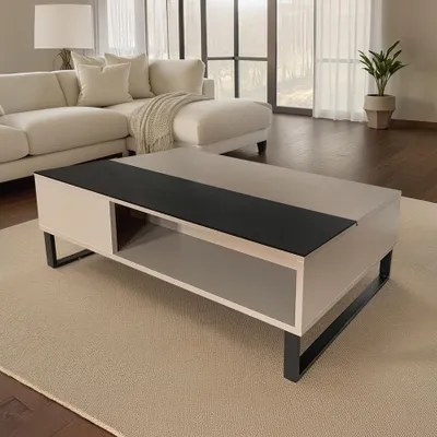 Produktbild von riess-ambiente Höhenverstellbarer Couchtisch APARTMENT 110cm grau Eiche schwarz Metall Stauraum Beistelltisch Kaffeetisch Tisch