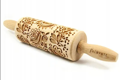 Produktbild von Folkroll Teigrolle graviert mit Muster aus Holz