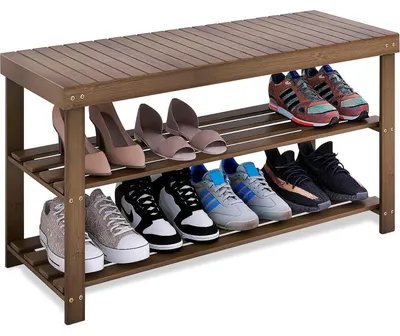 Productafbeelding van Schoenenbank bamboe, 3 etages, walnootkleur, 86 x 28,5 x 45,5 cm