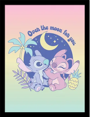 Image de Lilo & Stitch - Poster encadré "Over The Moon" PM8570 (45 cm x 35 cm x 1,7 cm) (Rose/Bleu/Jaune)
