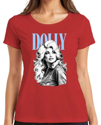 Productafbeelding van Dolly Parton, landelijke muzieklegende, vintage, retro, fan, zangeres, dames T-shirt, rood, maat S