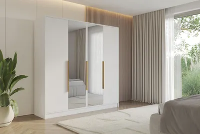 Produktbild von ALTDECOR Kleiderschrank mit Spiegel LESE - 200x200x51 Weiß Schrank Garderobenschrank Mehrzweckschrank mit modernen glatte Fronten