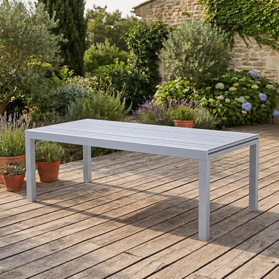 Image de Table Tulum 8/12 personnes structure blanche, plateau en aluminiumReproductions bois gris
