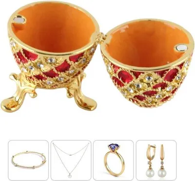 Produktbild von Schmuckkästchen mit Fabergé-Ei-Design - Funzelnde Steine - Öffnendes Schmuckkästchen - Handgemaltes - Emaille - Eiformige Ringhalter für Home Dekoration