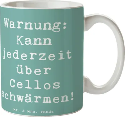 Produktbild von Mr. & Mrs. Panda Tasse Spruch Cello Schwärmerei - Meeresbrise - Geschenk, Streichinstrument, Solo, Musiker, Musikinstrument, Kaffeetasse, Orchester, Klassische Musik