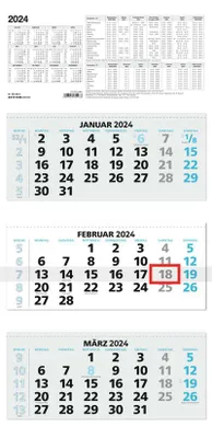 Produktbild von 3-Monatskalender 2024 - 33,5x71 blau - mit Kopftafel - Datumsschieber - 5 sprachig - 3 Blöcke - 953-0015