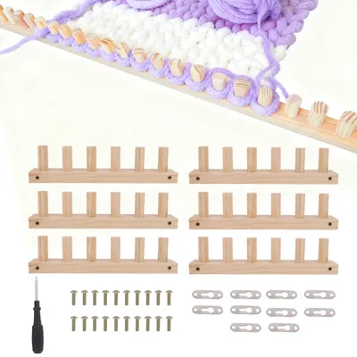 Image de Kit de 6 pièces pour tricoter soi-même, comprenant un cadre de tissage en bois
