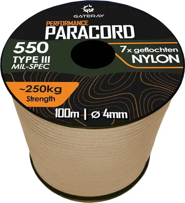 Produktbild von GATERAY® Performance Paracord 550 4mm Nylon (100m/30m) Schnur - witterungsbeständiges Allzweckseil - geflochtene Reepschnur
