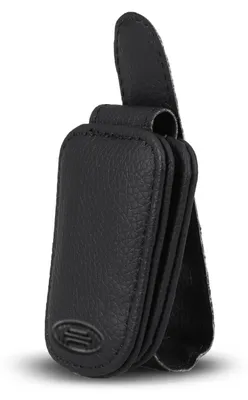 Produktbild von HEYNER® Sonnenbrillenhalter aus Echtleder für die Auto Sonnenblende Einfache Clipbefestigung, Praktischer Magnetverschluss für Parktickets, Kompakte Ablage von Kreditkarten, Maße 10 x 3,5 cm