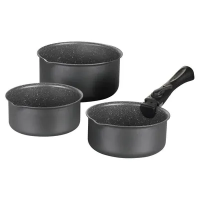 Immagine prodotto di Set di pentole, 3 pezzi, 16-18-20 cm, manico rimovibile, alluminio, rivestimento antiaderente, per tutti i tipi di fornelli, compresa l'induzione, grigio opaco