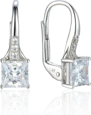 Produktbild von 585er Weißgold Ohrhänger mit Zirkonia Squareschliff Klappbrisur