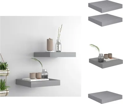 Obrázok produktu pre vidaXL Plávajúce police 2 ks. Sivé 23x23,5x3,8 cm MDF - Nástenné police