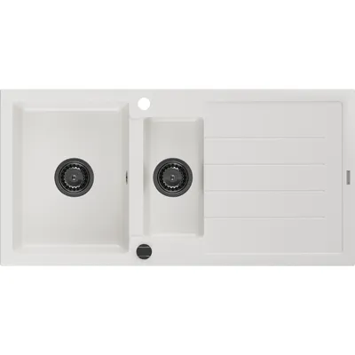 Obrázek produktu pro Mexen Andres 1,5-miskový granitový dřez s odkapávačem 1000 x 500 mm, Bílá, sifon Černá - 6515101510-20-B