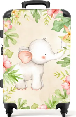 Produktbild von NoBoringSuitcases.com® Großer Koffer - Elefant - Aquarell - Dschungel - Mädchen - Kinder - Kombinationsschloss TSA - Hartschalen Trolley 4 Rollen - 72 liter - Reisekoffer - 66 cmKoffer Mittelgroß 67x43x25 cm, 72L,