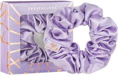 Produktbild von Lila Seiden-Scrunchie als weicher, elastischer Haarschmuck für Damen und Mädchen