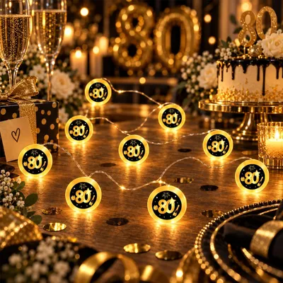 Lichterkette 80. Geburtstag 2 m 20 LEDs warmweiß